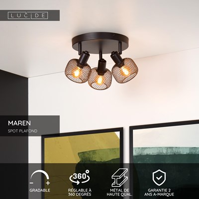 Lucide MAREN - Spot plafond - Ø 37 cm - 3xE14 - Noir